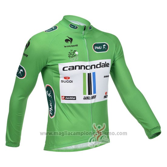 2013 Abbigliamento Ciclismo Cannondale Lider Verde e Bianco Manica Lunga e Salopette